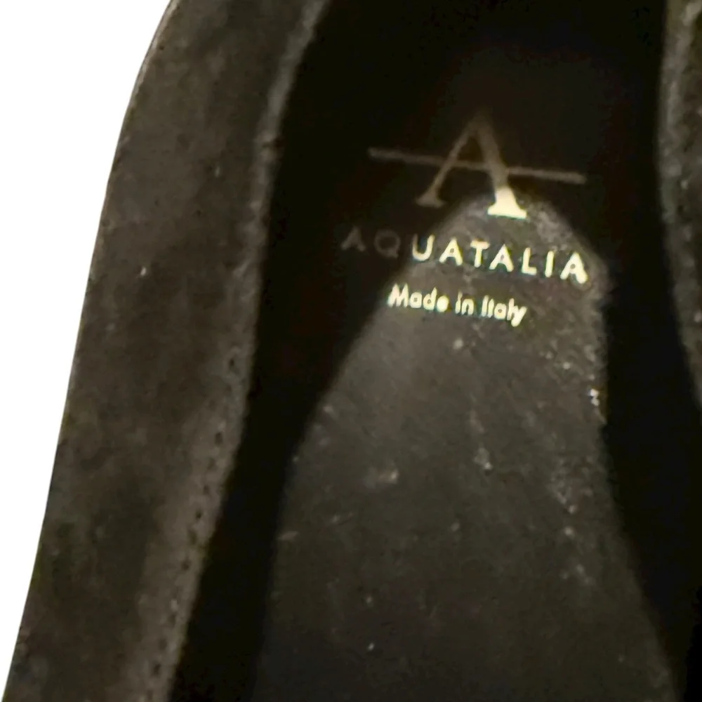 Aquatalia Lorita Genuine Suede Leather Platform Sole Slip-On Loafer Black Sz 6.5